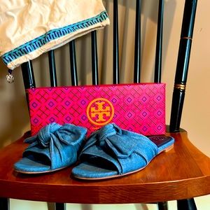 Tory Burch Annabelle Bow Slide Denim size 6.5